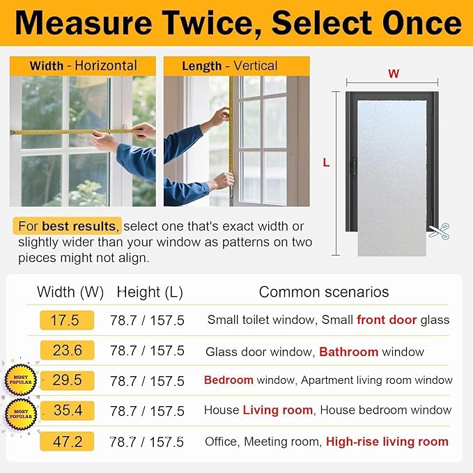 Dwersty Frosted Glass Window Privacy Film Decorative, Bathroom Window Privacy Film for Glass Windows Cover, Static Cling, Removable, Reusable, Anti-UV, Anti-Glare, Heat Blocking, 17.5 by 78.74 inch