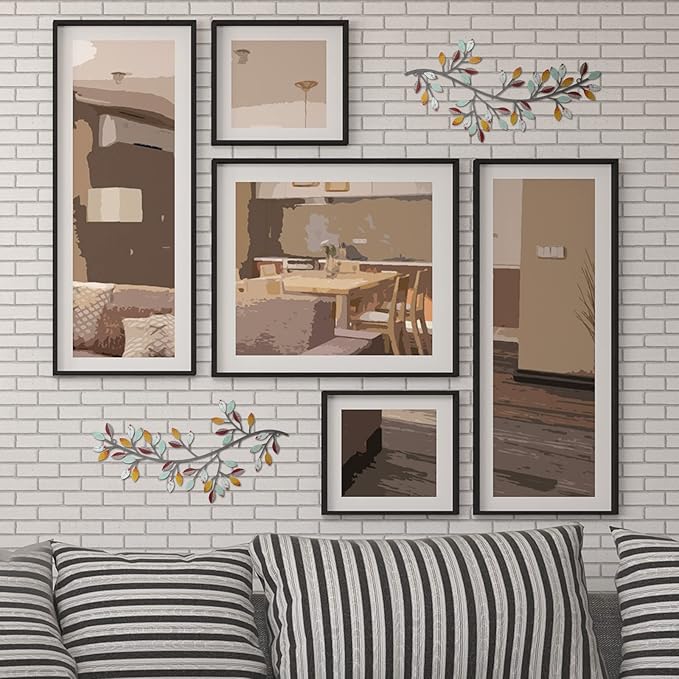 Hotop 2 Pieces Metal Tree Leaf Wall Decor Vine Olive Branch Leaf Wall Art Wrought Iron Scroll Sculptures Above the Bed, Living Room, Outdoor Decoration(Classic Style,Elegant Color)