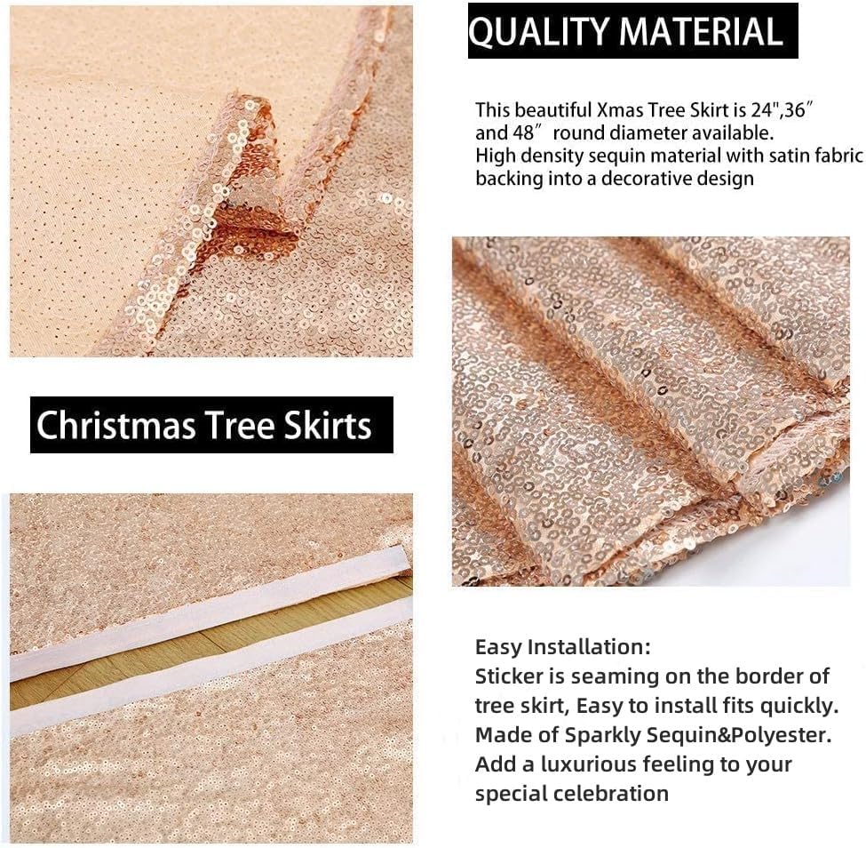 48 Inch Christmas Tree Skirt Rose Gold Sequin Tree Skirts Plus Xmas Tree - Image 6