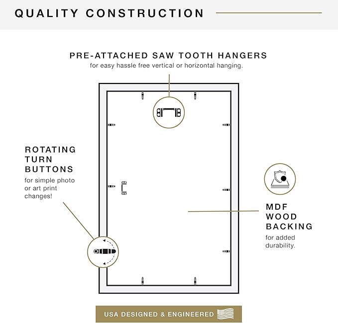 MCS Studio Gallery 14x22 Poster Frame White Woodgrain Engineered Wood, Vertical & Horizontal Wall Hanging Large Picture Frame for Photos, Posters & Art Prints (1-Pack)