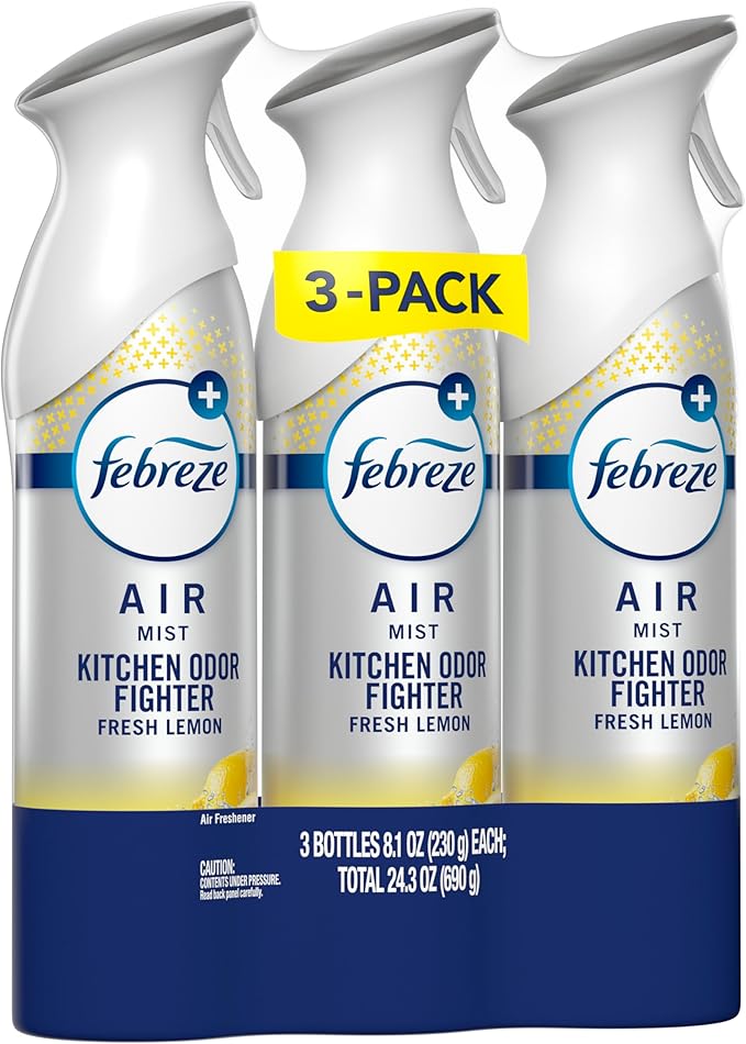 Febreze Air Mist, Air Freshener Spray, Odor Fighting Room Spray, Deodorizer for Home Bathroom Kitchen Office Apartment Dorm Room Classroom, Kitchen Odor Fighter Fresh Lemon Scent, 8.1oz