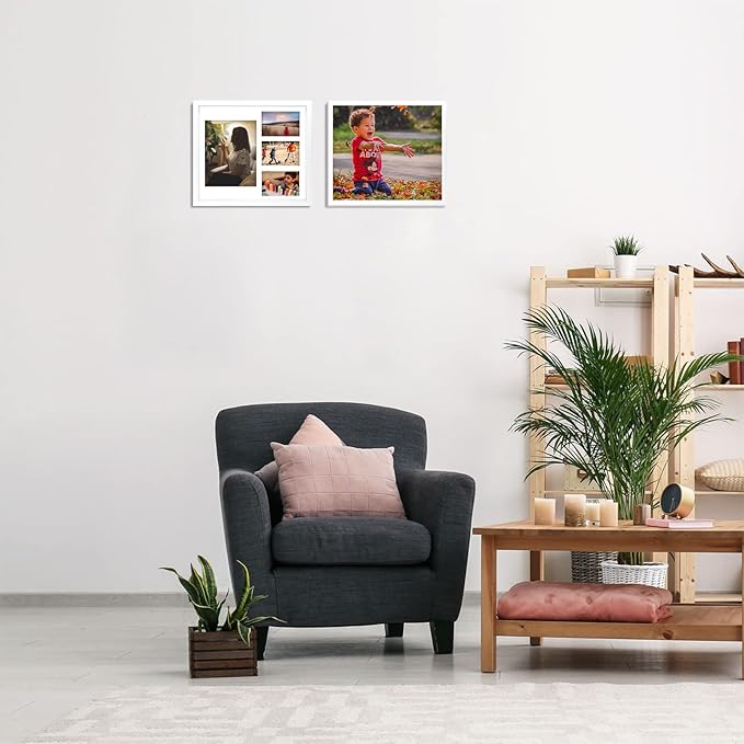 Golden State Art, Set of 2, 14x16 White Wood Picture Frame - White Mat for 8x10 And 4x6 Photos - Tempered Glass, Sawtooth Hanger, Swivel Tabs - Wall Mounting - Great for Gift