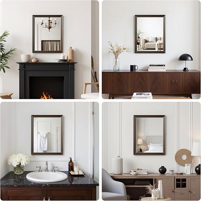 Retro Copper Effect Framed Wall Mirror, 16x20 Rectangle Mirror, Anti-desilvering Tempered Glass, Sustainable& Sturdy Frame, Farmhouse Mirror, Anti-Rust, 3min Fast Setup for Bathroom Living Room