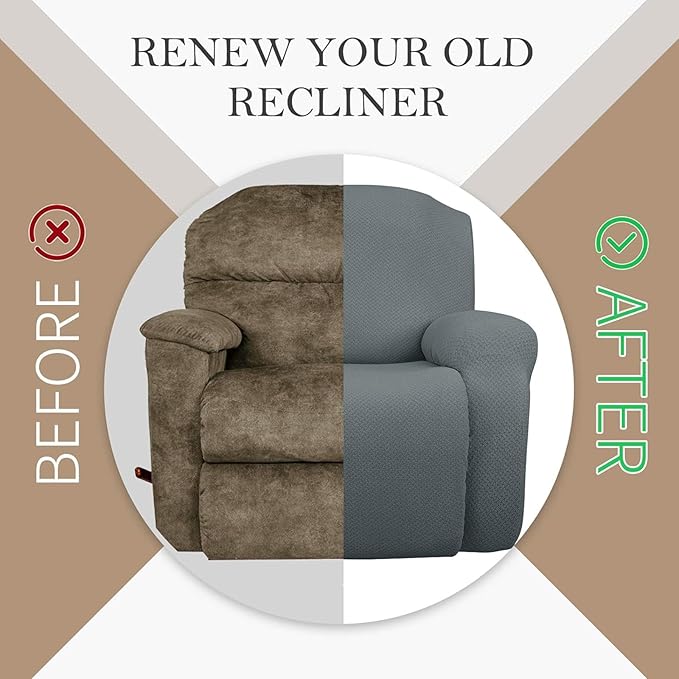 JIVINER Oversized Recliner Chair Covers 4 Piece Stretch Lazy Boy Recliner Sofa Slipcover Jacquard Large Recliner Covers with Elastic Bottom Soft Furniture Protector (XL Recliner,Light Gray)