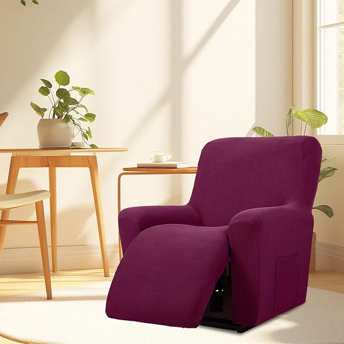 Cupuamon Recliner Chair Covers,Lazy Boy Recliner Covers Stretch Reclining Covers 1 Piece Furniture Protector with Elastic Bottom for Dog,Kids-Wine
