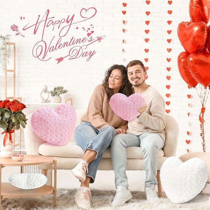 Heart Pillow White Throw Pillows, Soft Fluffy Decorative Pillows for Bed Couch Chair, Cute Heart Shaped Room Decor Gifts for Valentine Anniversary Birthday Mothers Christmas (Small, 13"x10")