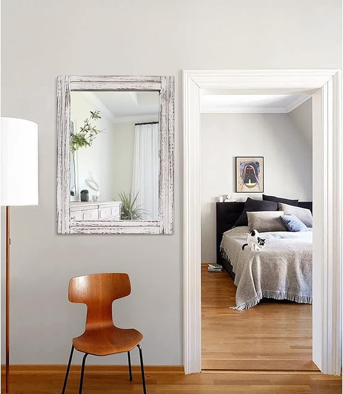 AAZZKANG Large Wall Mirrors 26"x18" Rustic Wood Mirror Rectangle Decorative for Farmhouse Bedroom Bathroom Living Room Dressing Room Home Entryway