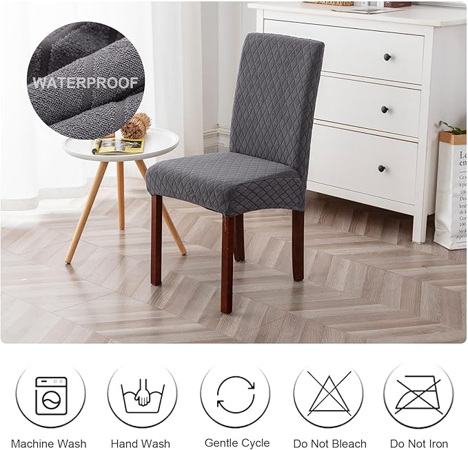 Genina 100% Waterproof Chair Covers for Dining Room Set of 4, Large Dining Room Chair Covers Protectors Stretch Kitchen Parson Chair Slipcovers for Home, Restaurant (Large, Argyle-Dark Gray)