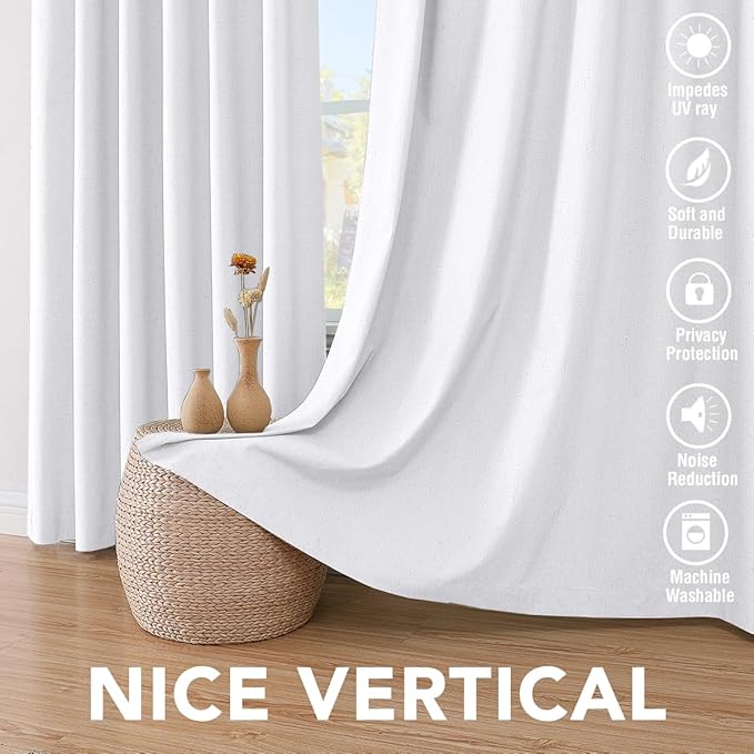H.VERSAILTEX Primitive Linen Curtains 100% Blackout Curtain Drapes Burlap Curtains with White Thermal Insulated Liner, Grommet Top Curtain Living Room/Bedroom (2 Panels, 42 x 45 Inch, Pure White)