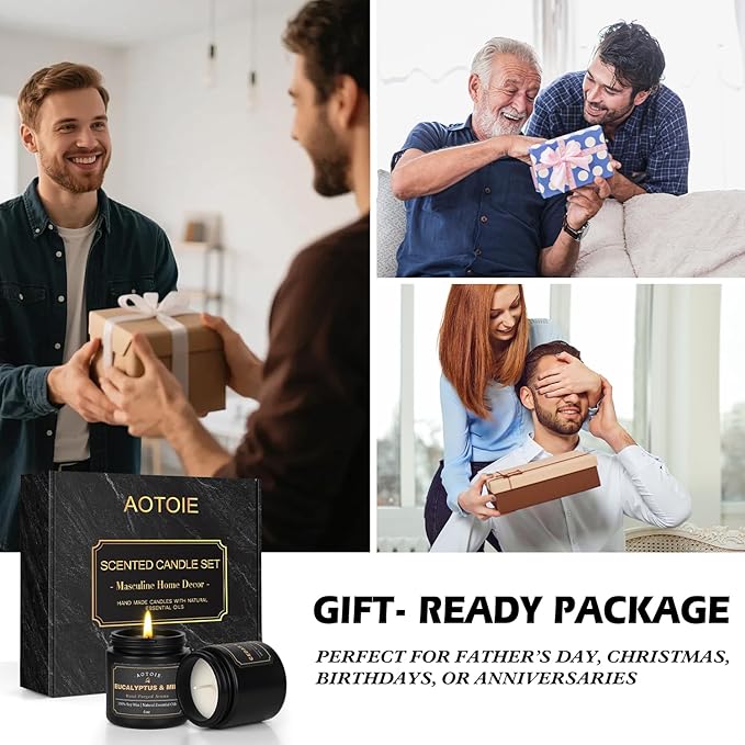 Mens Scented Candle Gift Set, 9 Pack Candles for Men, 36 oz Soy Candle, 200+ Hours Burn Time, Aromatherapy Gifts for Dad, Boyfriend, Husband for Christmas, Valentines Day, Father’s Day, Birthday
