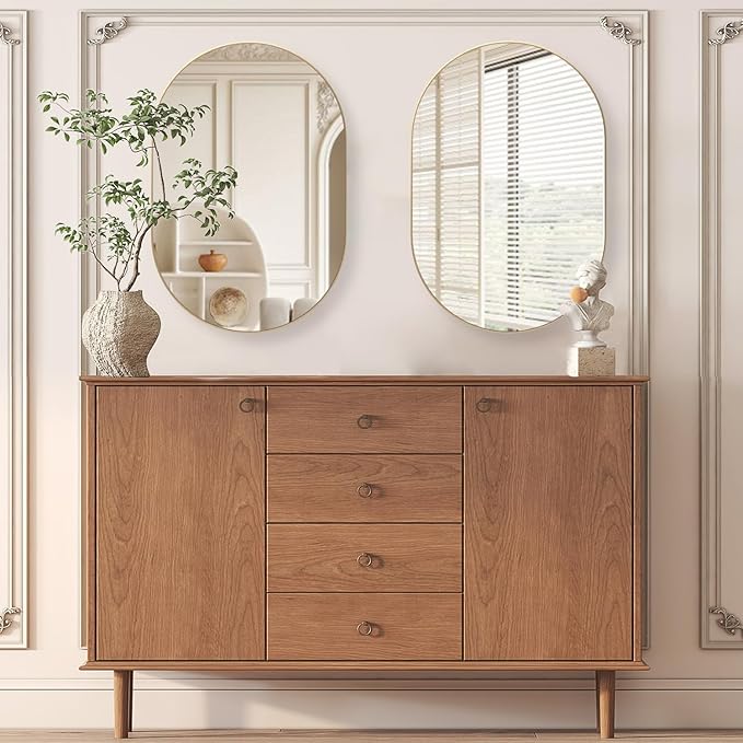 Oval Bathroom Mirror Capsule Wall Vanity Mirror, 2 Pieces 20"x30" Pill Mirrors Wall Mounted Mirror, Large Modern Mirror with Gold Metal Frame, Decor for Entryway, Bedroom, Living Room