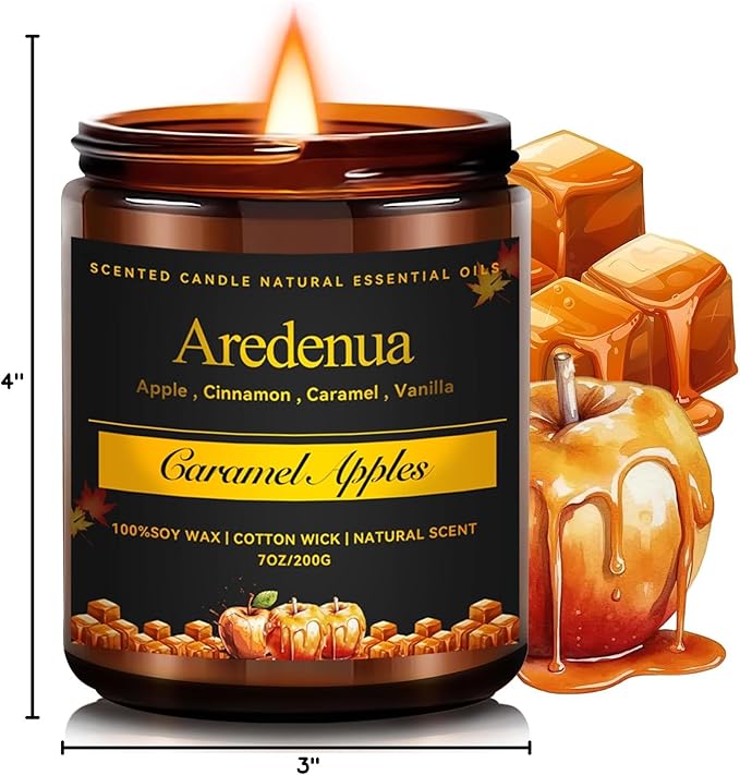 Caramel Apple Candles – Holiday Winter Scented Candles, Warm Caramel & Crisp Apple Aroma for Christmas Home Décor, Cozy Seasonal Candle Gift for Women & Men, Long-Lasting Soy Wax Candle