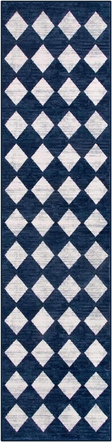 Lahome Zelie Checkered 2x8 Hallway Runner Rug,Soft Kitchen Runner Rugs Non Skid Washable,Blue Bathroom Carpet Runners,Moroccan Trellis Low Pile Rug Runners for Entryway Laundry Room Foyer(2'x8',Blue)