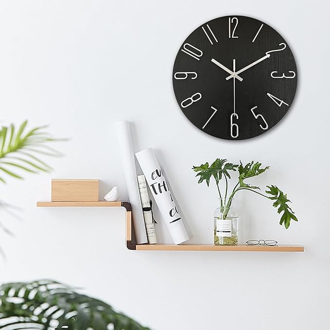 AIRUIFU Wall Clock 12 Inch Silent Non-Ticking Modern Clocks Battery Operated - Analog Small Classic for Office, Home, Bathroom, Kitchen, Bedroom, School, Living Room(Black)