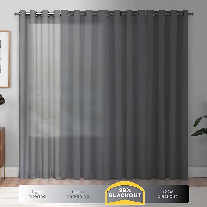 Eclipse Extra Wide Grommet Curtain, Kendall Sliding Patio Door Curtain Panel, Solid Textured Thermal Insulated and Noise Reducing Curtains, (1 Panel), 84 in Long x 100 in Wide, Denim Blue