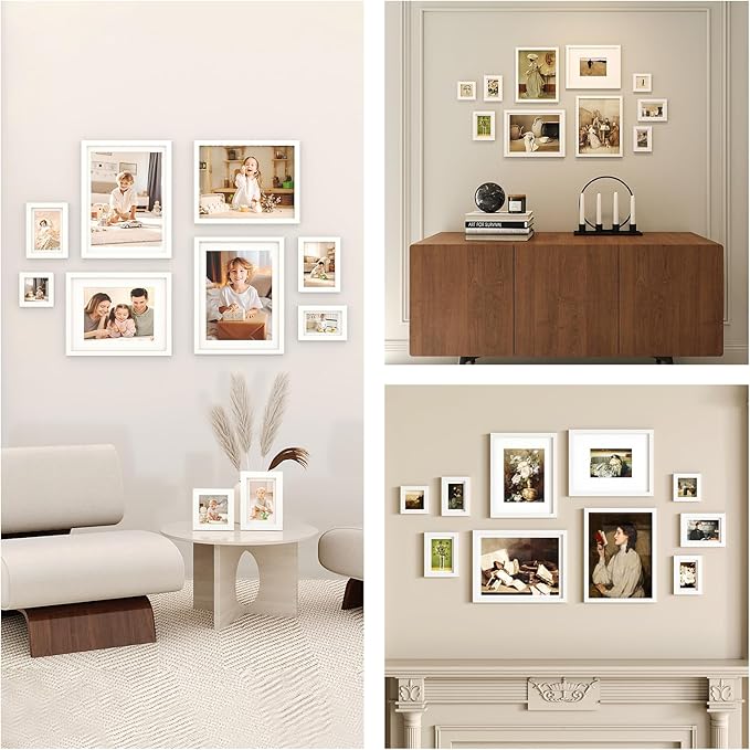 Egofine Picture Frame Set 10 Pack, Picture Frames Collage Wall Decor with Two 12x16,Two 11x14,Two 5x7,Two 4x6,Two 4x4 for Wall and Tabletop, Made of Solid Wood, Covered by Plexiglass, Natural Wood