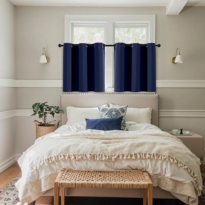 MIULEE Navy Blue Blackout Curtains for Bedroom Living Room 36 Inches Long 2 Panels, Thermal Insulated Room Darkening Drapes Grommet Noise Reducing Light Blocking Window Treatments 40x36 Inch