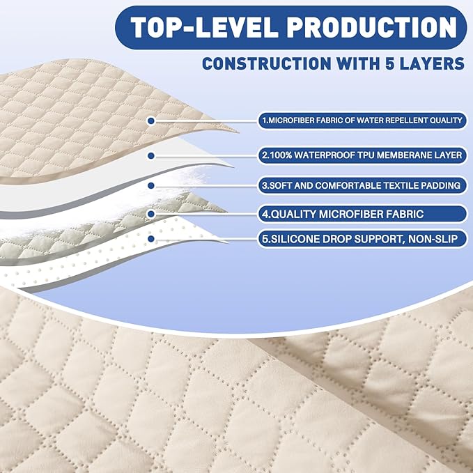 XINEAGE Water Resistant Recliner Cover, Nonslip Recliner Chair Covers for Reclining Chair with Pockets, Quilted Thick Recliner Slipcovers for Pets and Kids (Recliner Chair, Beige)