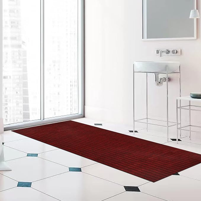 Runner Rug 4 ft x 80 ft Indoor/Outdoor Low Profile, Hallway, Kitchen, Patio, Deck Area, RV, Entryway, Garage, with Non-Slip Rubber Backing, Red with Black Stripe, Custom