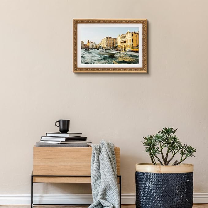 Golden State Art, 13X19 Ornate Finish Photo Frame with White Mat for 11X17 Picture & Real Glass, Color: Bronze