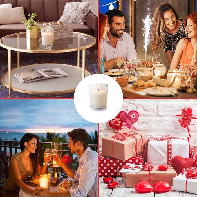 30 Packs Unscented White Votive Candles in Glass, Small 1.2oz Natural Soy Wax Candles for Christmas Wedding Party Table Home Spa Holidays Decoration