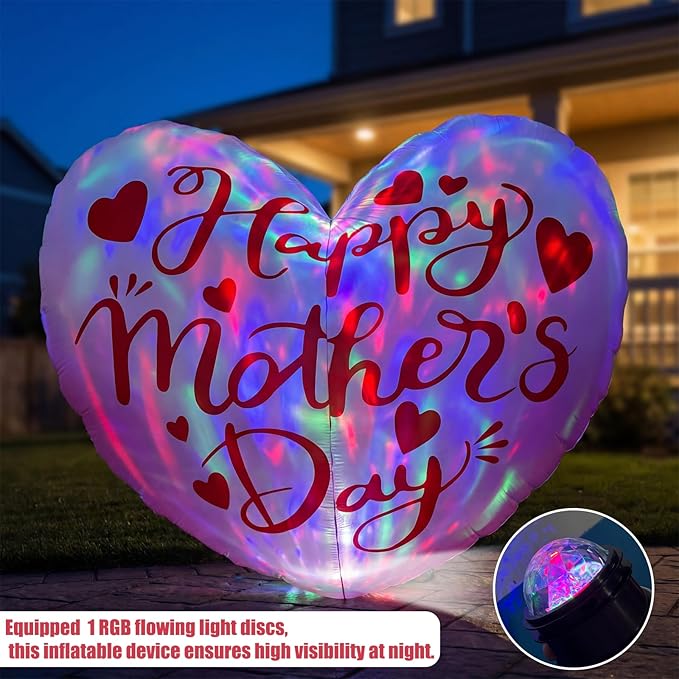6.5FT Inflatable Happy Mother's Day Decorations, Father's Day Inflatable Double Side Decorations, Giant Hearts Built-in LED Lighted Blow Up Decoration Home Yard Outdoor Indoor Decor