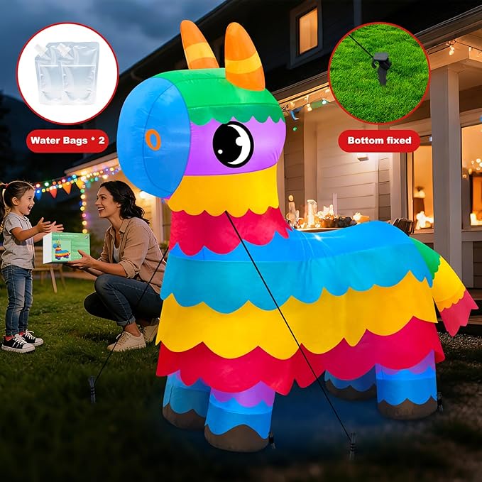 MICOCAH 6FT Cinco De Mayo Inflatable Outdoor Decoration Cute Blow Up Donkey Pinata with LED Lights, May 5 Mexican Fiesta Party Decor for Yard Garden Lawn Indoor Holiday