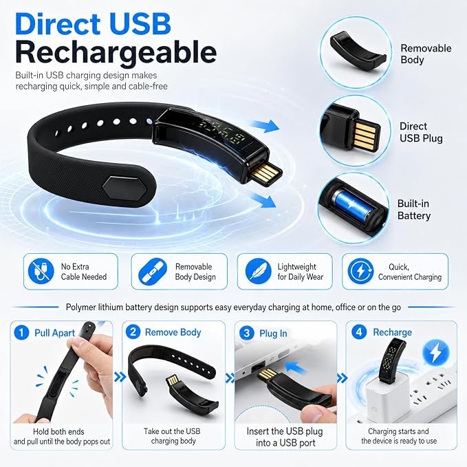 Vibrating Alarm Wristband Clock Smart Watch Bracelets for Mens Digital Heavy Sleepers Fit Wrist Womens Tracker Vibro Vibration Silent Small Distance Teens Shock Despertador Band Alert - Image 7