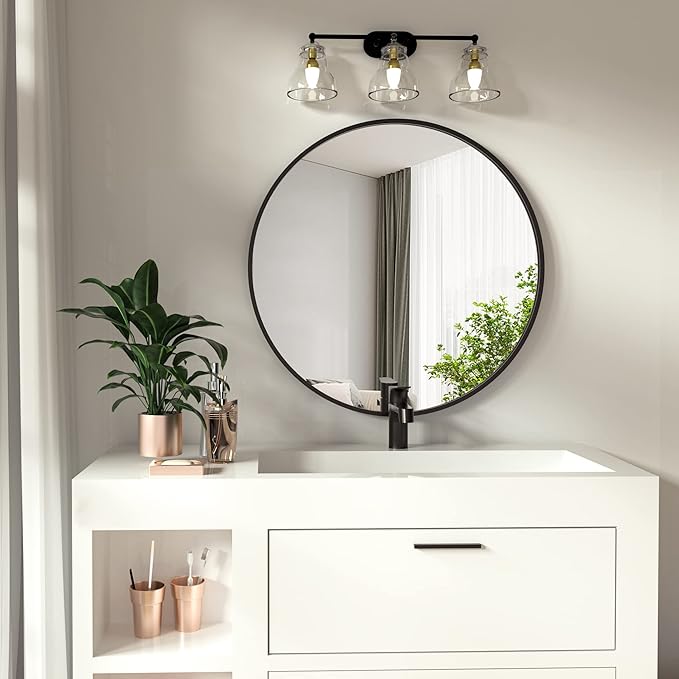 HARRITPURE Round Mirror 15.7 Black Wall Mounted Circle Mirrors Vanity Mirror with Brushed Aluminum Alloy Frame Modern Decoration for Bathroom, Living Room, Vanity, Bedroom, Entryway