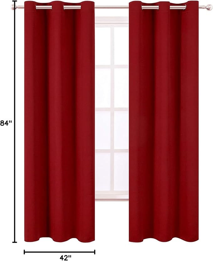 LEMOMO Blackout Curtains 42 x 84 Inch - Red Curtains Set of 2 Panels - Room Darkening, Thermal Insulated for Living Room