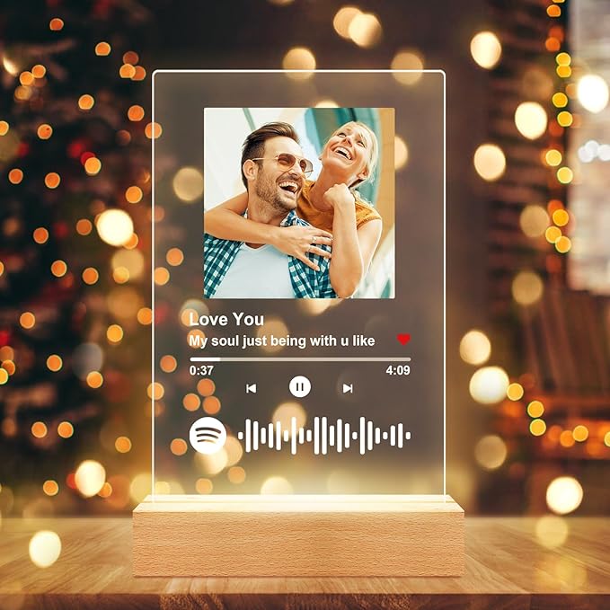 Custom Spotify Plaque, Custom Acrylic Song Plaque Picture Frames, Personalized Photo Frame, Personalized Anniversary Birthday Gifts for Women Men Girlfriend Boyfriend Her Him Couple
