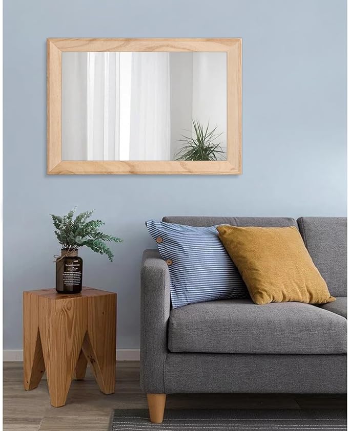 AAZZKANG Rustic Mirrors for Wall Rectangle Wood Frame Mirror Large 28"x20" Decorative for Farmhouse Bedroom Bathroom Living Room Large