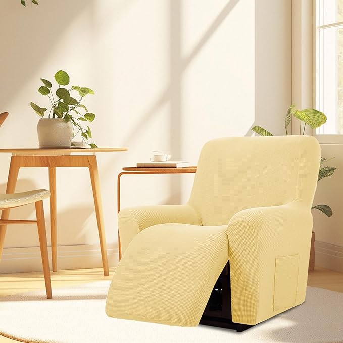 Cupuamon Recliner Chair Covers,Lazy Boy Recliner Covers Stretch Reclining Covers 1 Piece Furniture Protector with Elastic Bottom for Dog,Kids-Champagne