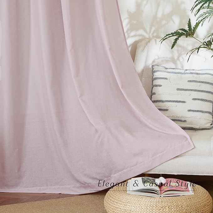 NICETOWN Blush Pink Linen Curtains for Kitchen, Thick Flax Small Window Treatments Semi Sheer Privacy Assured with Light Through for Cafe/Bathroom, W34 x L96, 2 Panels