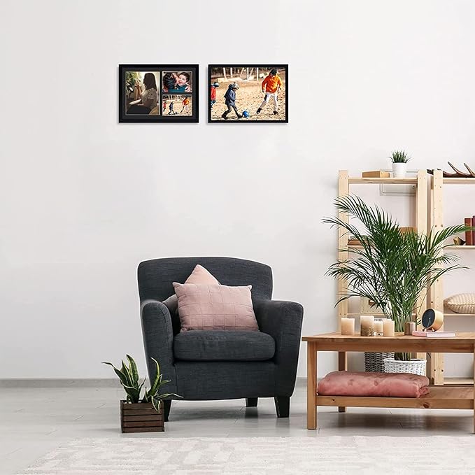 Golden State Art, Set of 8, 12x17 Black Wood Picture Frame - Black Mat for 8x10 And 5x7 Photos - Tempered Glass, Sawtooth Hanger, Swivel Tabs - Wall Mounting - Great for Gift