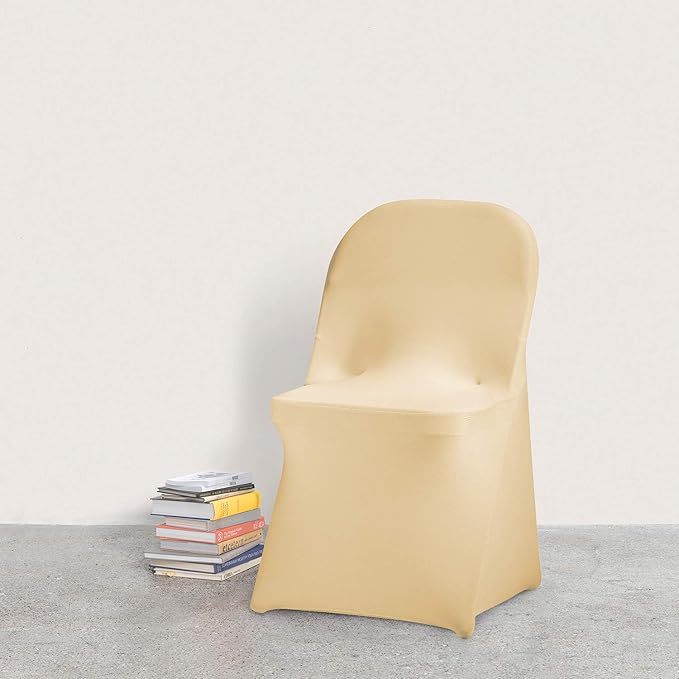 Peomeise Stretch Spandex Folding Chair Cover for Wedding Party Dining Banquet Event (Champagne,6pcs)