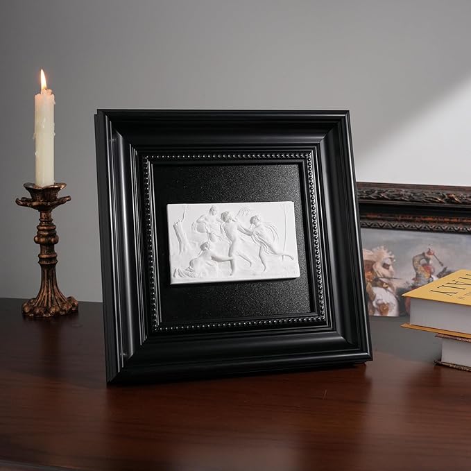 FOLKOR LIFE Framed Black and White Wall Art Sculpture for Vintage Decor, Antique Greek Mythology Framed Plaster Relief Hanging Sculpture for Wall Decor, Living Room, Hallway, Office Decoration