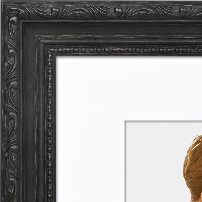 Americanflat 8x10 Picture Frame with Shatter-Resistant Glass - Use as 5x7 Frame with Mat or Display 8x10 Photo Without Mat - Ornate Picture Frames for Wall and Tabletop Display - Black