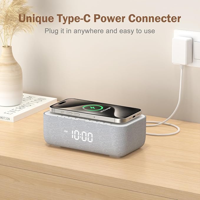 REACHER 15W Wireless Charging Alarm Clock with White Noise Machine - Image 7