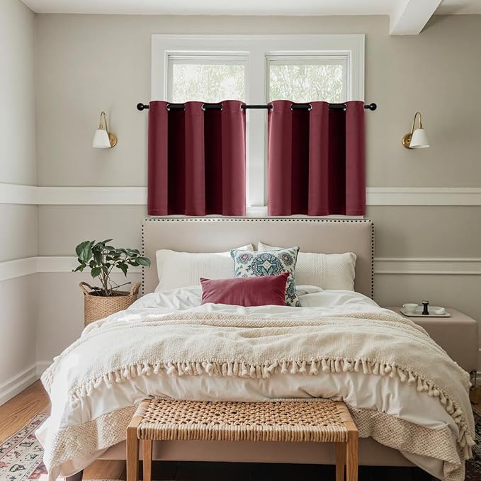 MIULEE Burgundy Red Blackout Curtains for Bedroom Living Room 36 Inches Long 2 Panels, Thermal Insulated Room Darkening Drapes Grommet Noise Reducing Light Blocking Window Treatments 40x36 Inch
