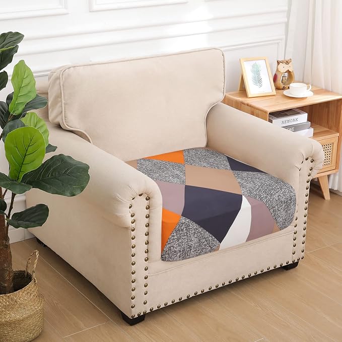 hyha Printed Couch Cushion Covers, Floral Sofa Covers Washable for Cushion Couch, Stretch Pattern Outdoor Cushion Covers for Patio Furniture with Elastic Bottom(Small, Colored Blocks)