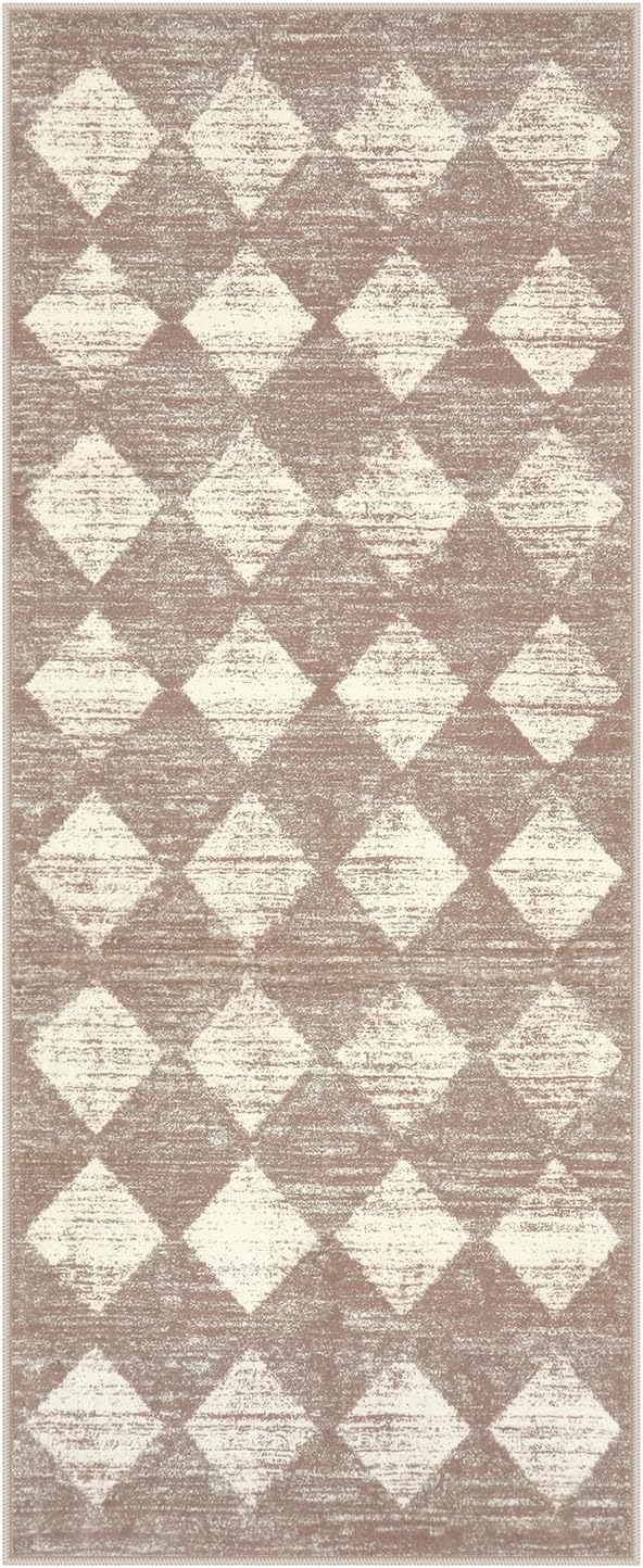 Lahome Zelie Machine Washable Bathroom Rugs Runner, 2x5 Non Slip Entryway Rugs Indoor Kitchen Runner Rug, Moroccan Trellis Non Skid Carpet Runners for Bedside Entrance Laundry Room, Beige