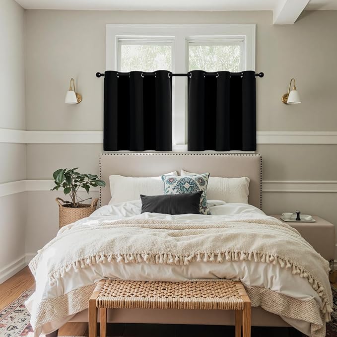 MIULEE Black Blackout Curtains for Bedroom Living Room 36 Inches Long 2 Panels, Thermal Insulated Room Darkening Drapes Grommet Noise Reducing Light Blocking Window Treatments 40x36 Inch