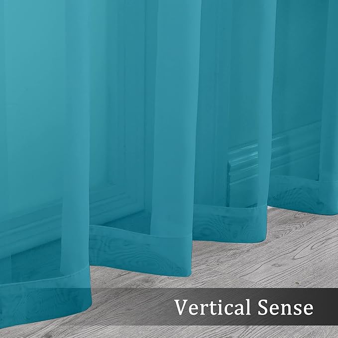 OWENIE Sheer Curtains 63 inch Length 2 Panels Set, Rod Pocket Voile Fimly Sheer Drapes for Living Room/Bedroom, 2pcs, Each 42" W x 63" L???Turquoise Blue