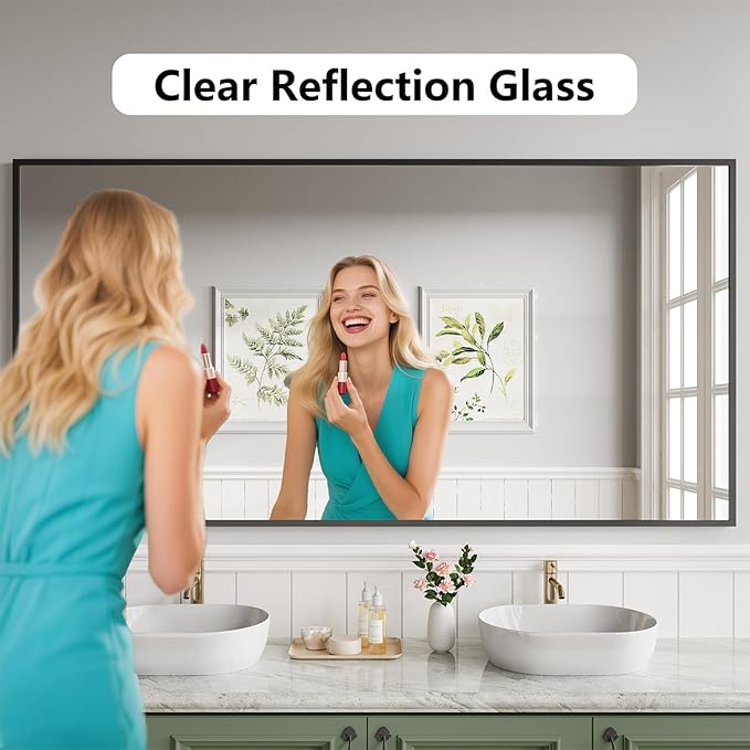 Bathroom Mirror 36"x71" Matte Black Rectangle Bathroom Wall Mirror for Over Sink, Modern Large Vanity Mirror, HD Tempered Glass, Anti-Rust Aluminum Alloy Frame, for Living Room, Bedroom, Entryway