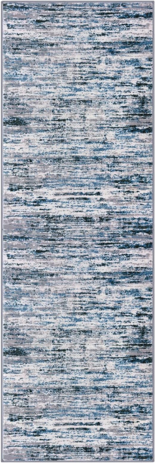 Lansny Modern Abstract Runner Rug 2x6, Grey Blue White Washable Kitchen Runner Non-Slip Soft Hallway Rug Runner Thin Print Faux Wool Carpet for Entryway Bedroom Laundry Room Indoor Home Decor