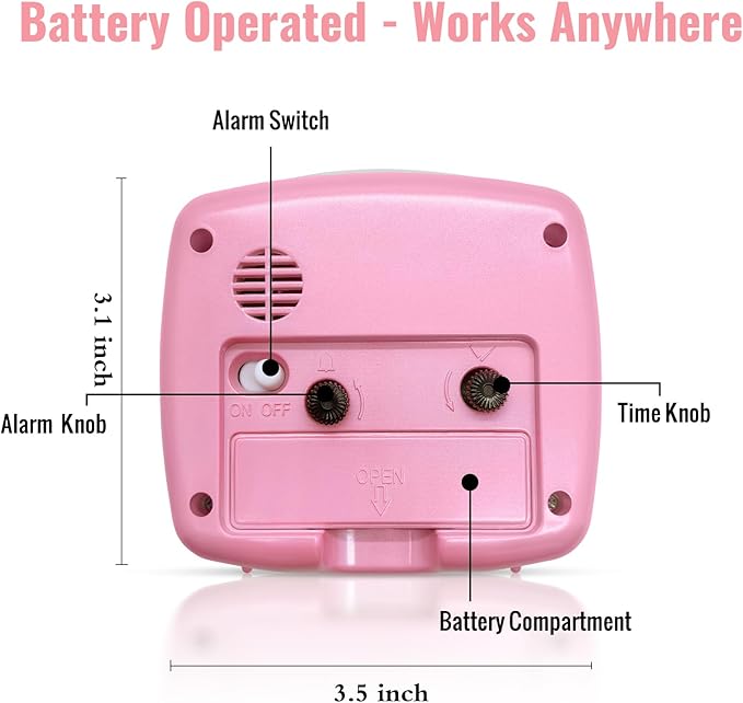 Battery Analog Travel Alarm Clock, Small Clock for Bedroom, Desk Table Shelf Clocks for Room Office Bathroom Vanity, Aesthetic Retro Clocks for Kids Girls, Pink