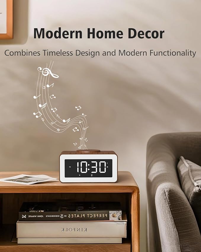 Alarm Clock for Bedroom, Wireless Charging, Bluetooth Speaker Sound Machine - Image 9