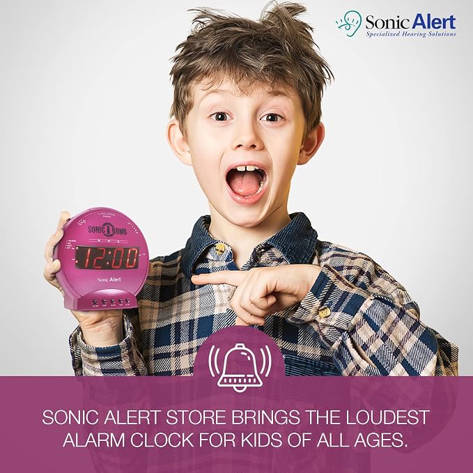 Sonic Alert Sonic Bomb Dual Alarm Clock with Bed Shaker, Pink Vibrating Alarm Clock for Heavy Sleepers, Battery Backup | Wake with a Shake - Image 9