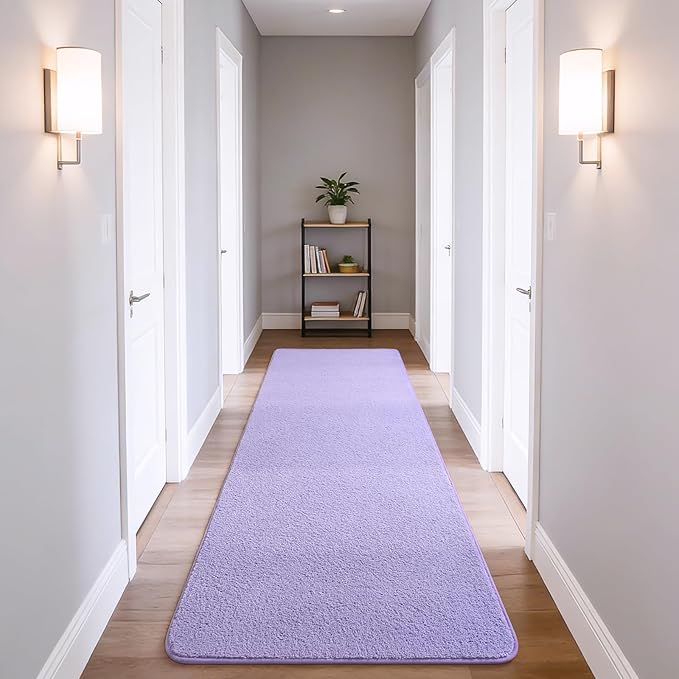 Soft Runner Rugs for Bedroom 2x6, Non Slip Runners for Hallway Kitchen Laundry Dorm Washable, Low Pile Long Rugs for Girls Kids, Light Purple